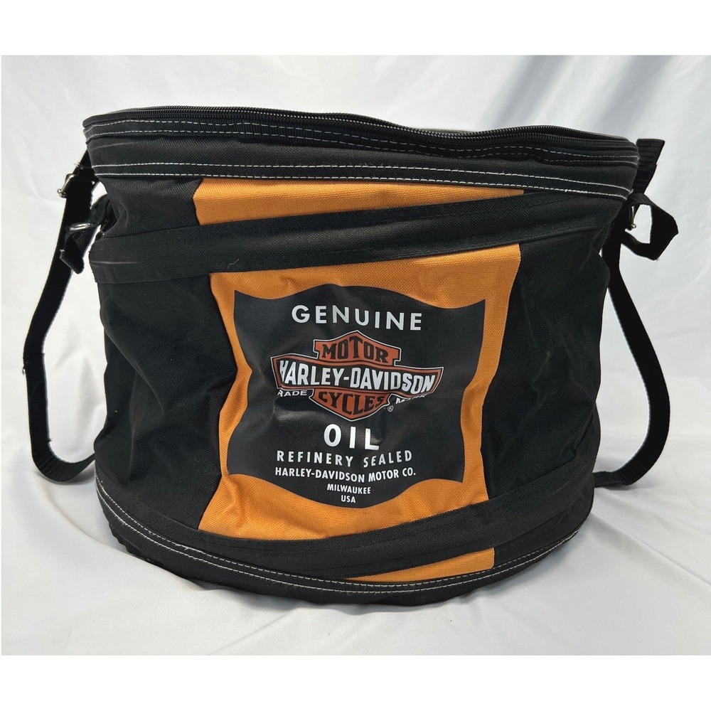 Harley-Davidson Oil Drum Collapsible Cooler Bag Black Orange RARE Logo Ins 13in